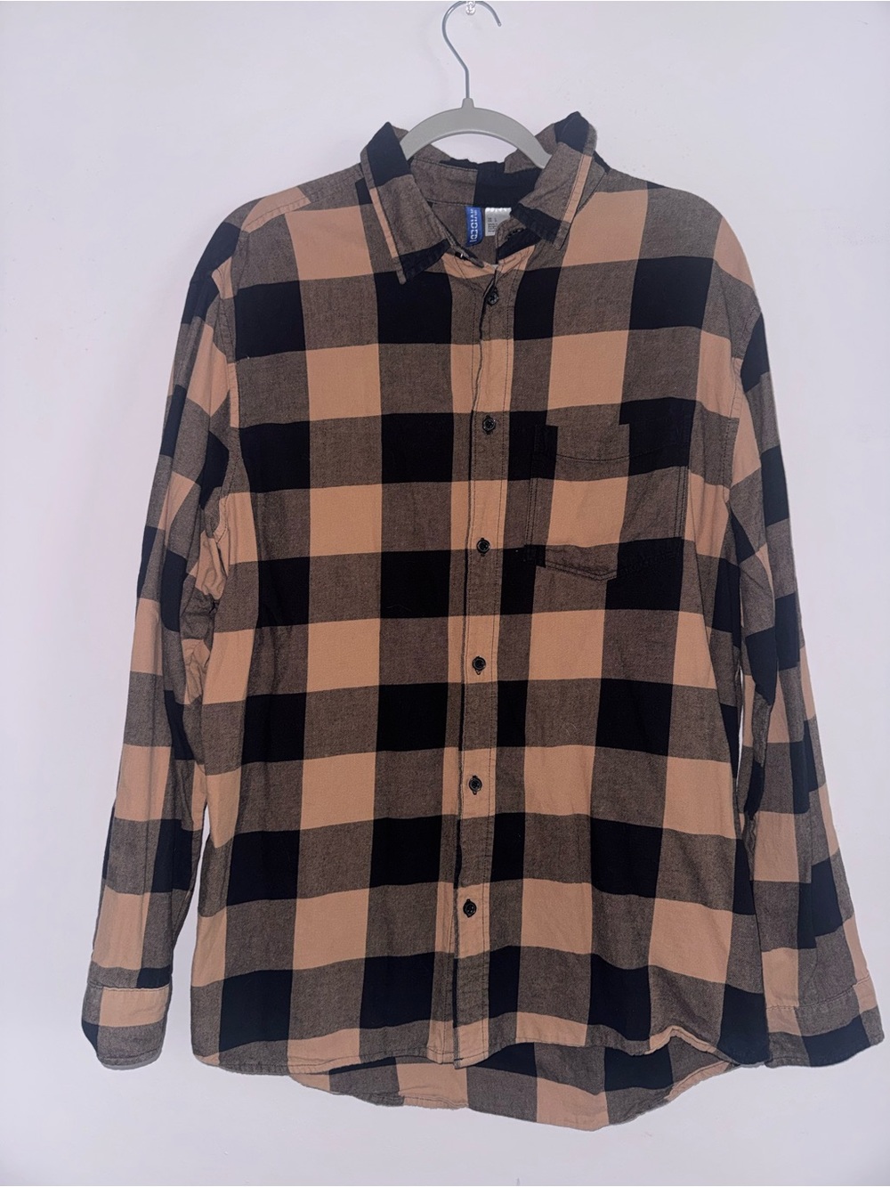 Divided Black and Tan Plaid Button-Up Shirt